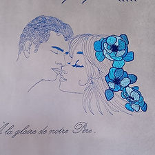 Grande Tenture Murale Brodé "Clés de l'Amour Réciproque" (120 x 45 cm)