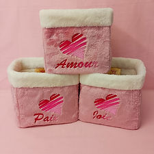 Pochon carré coeur zébré Amour, Paix et Joie