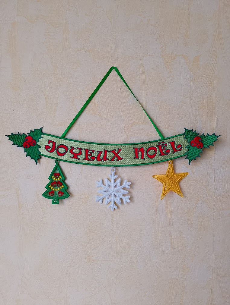 Banderole Murale Festif Brodé – Décoration "Joyeux Noël"