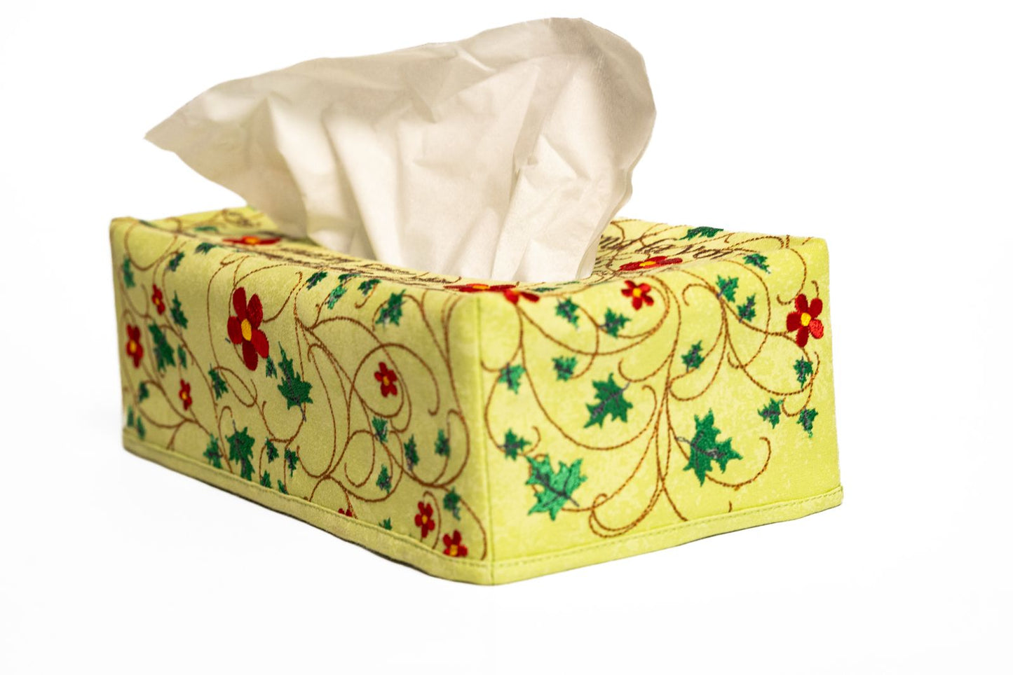 Couvre boîte à mouchoirs verte fleurie