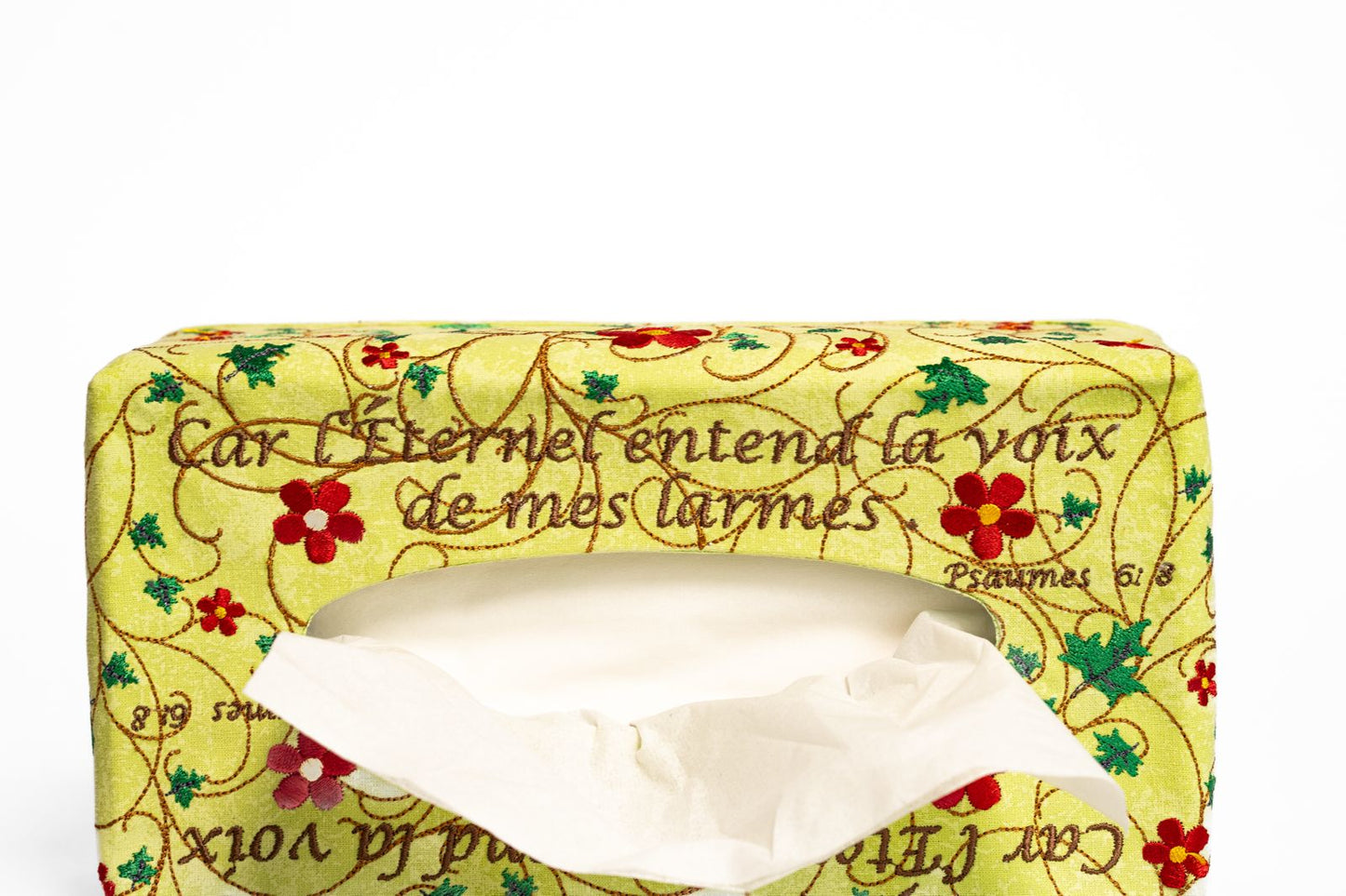 Couvre boîte à mouchoirs verte fleurie