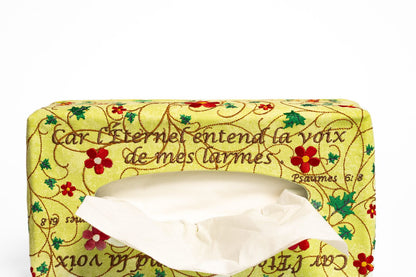 Couvre boîte à mouchoirs verte fleurie