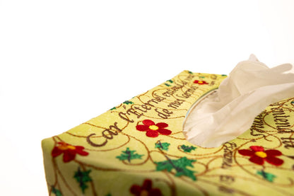 Couvre boîte à mouchoirs verte fleurie