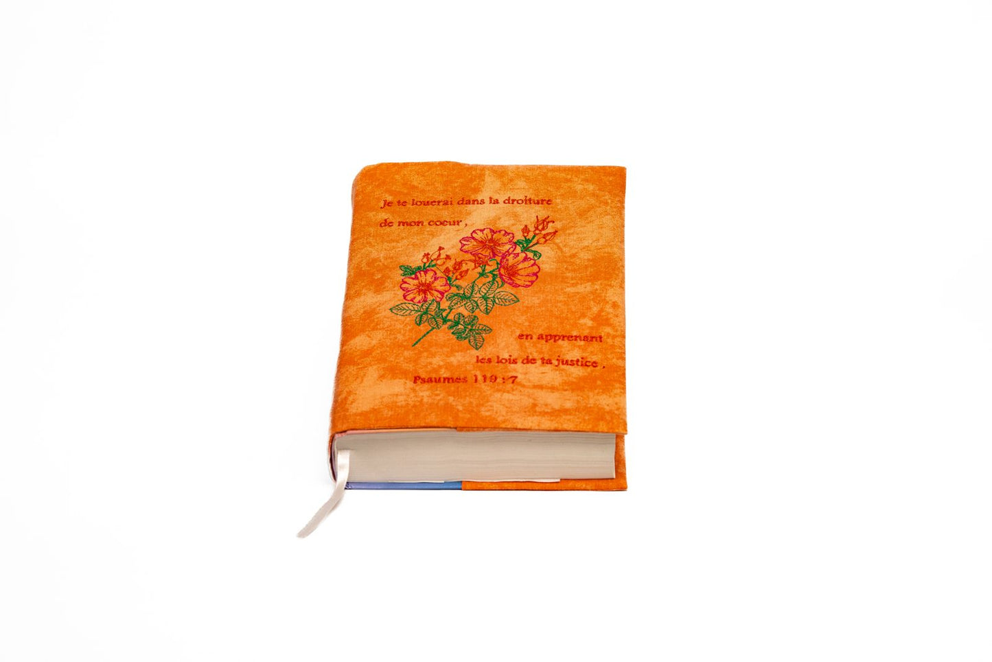 Couvre-livre orange – “Je te louerai dans la droiture de mon cœur” (Psaumes 119:7)