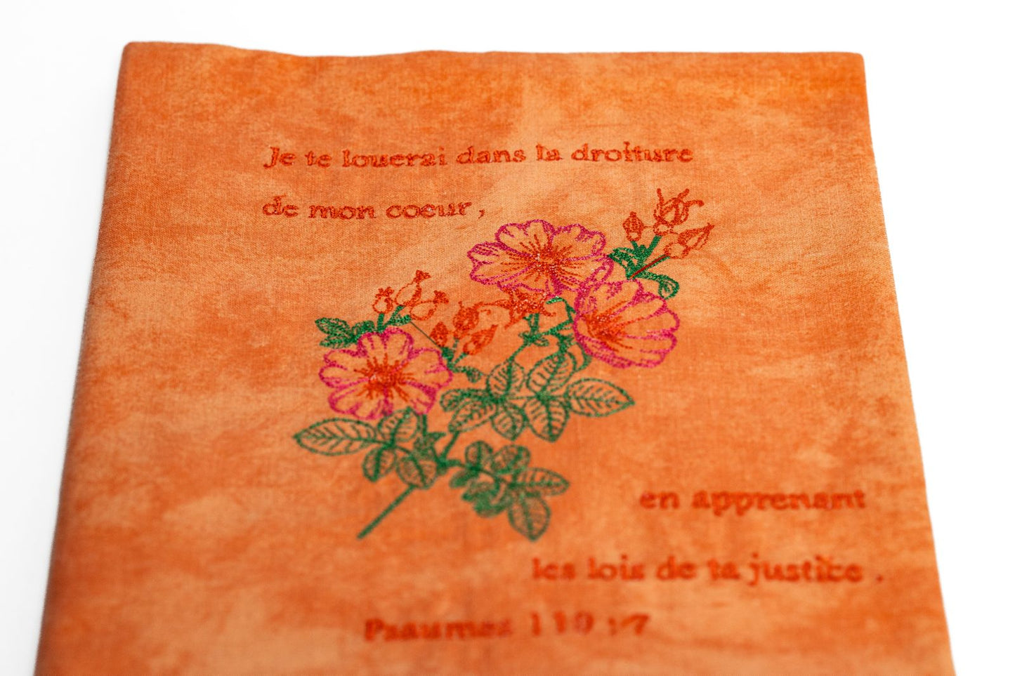 Couvre-livre orange – “Je te louerai dans la droiture de mon cœur” (Psaumes 119:7)