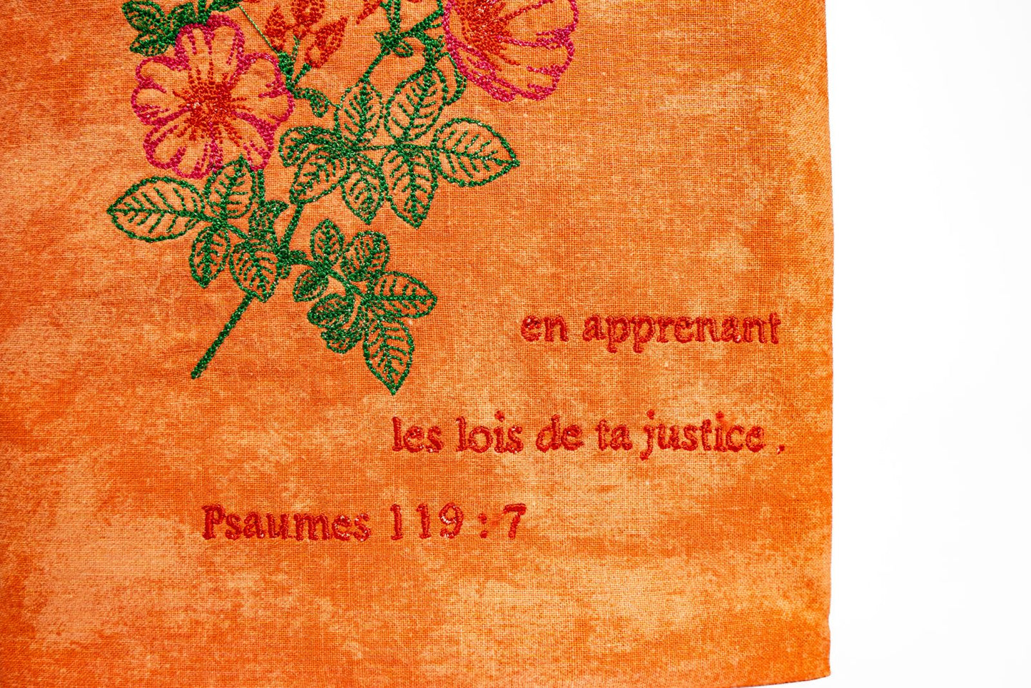 Couvre-livre orange – “Je te louerai dans la droiture de mon cœur” (Psaumes 119:7)