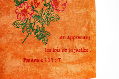 Couvre-livre orange – “Je te louerai dans la droiture de mon cœur” (Psaumes 119:7)