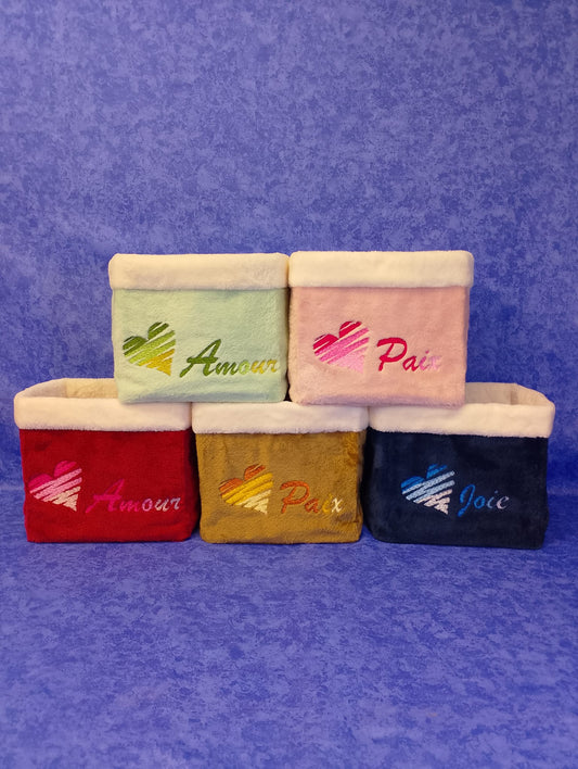 Pochon carré coeur zébré Amour, Paix et Joie