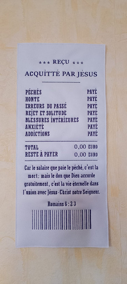 Tableau Brodé "Ticket de Caisse" - Romains 6:23 (Cadeau de Baptême Adulte)