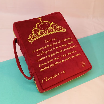 Sacoche Bible Velours Brodé - "La Couronne de Gloire" (2 Timothée 4:8)