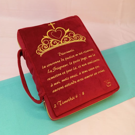 Sacoche Bible Velours Brodé - "La Couronne de Gloire" (2 Timothée 4:8)