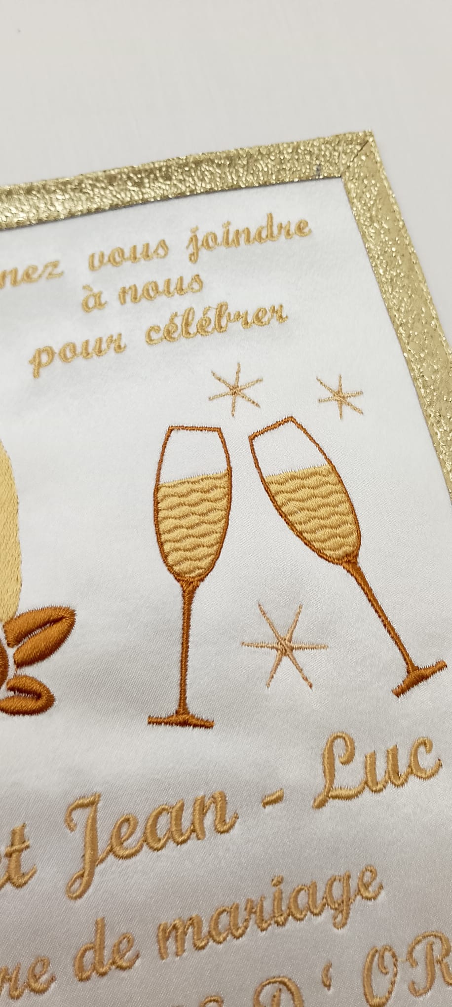 Faire-Part Brodé Personnalisé : Mariage & Noces d'Or (Satin et Dorures)
