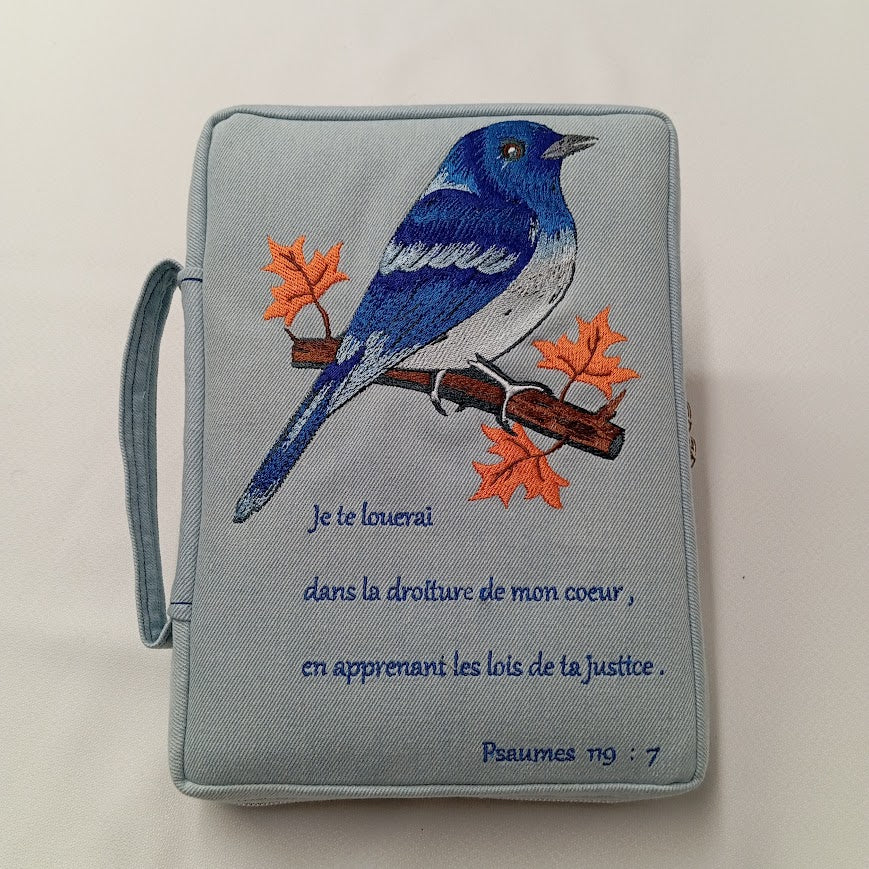 Sacoche Bible en Jeans – Message "Je te louerai dans la droiture…" (Ps 117:7)